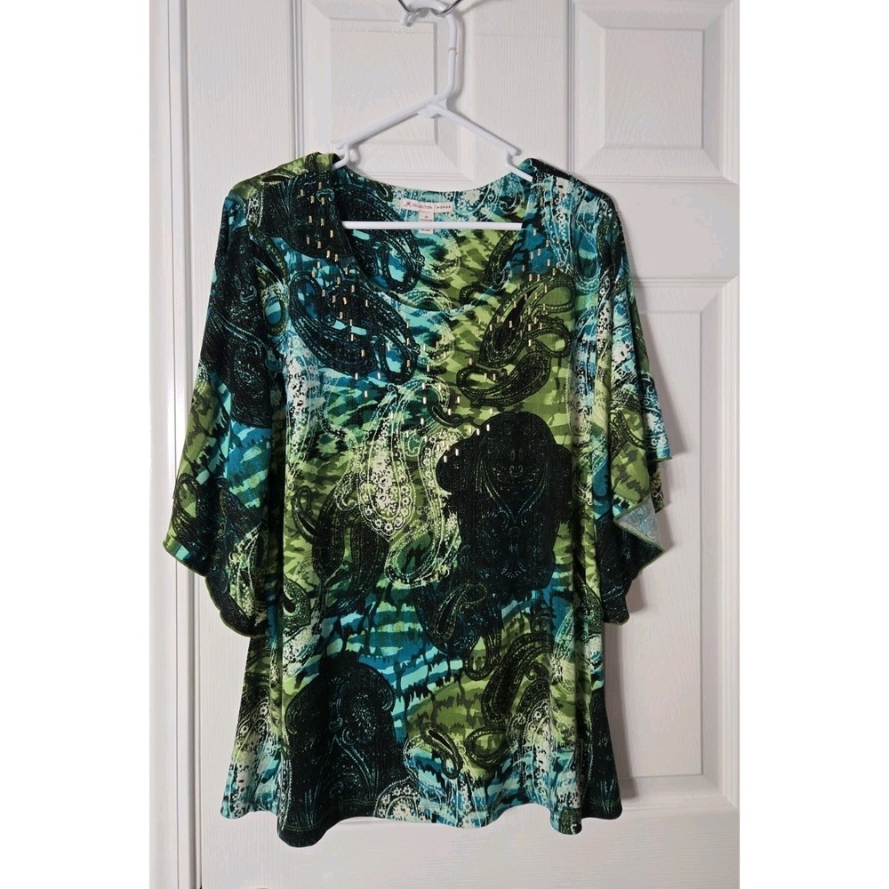 JM Collection Womans Plus Short Sleeve Pullover Size 0X Paisley Print Multicolor